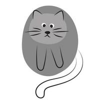 rond gris chat sur blanche. stylisé animal de compagnie. agrafe art, logo, conception vecteur