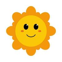 vecteur souriant Soleil ou fleur dans plat conception. marrant Soleil avec affronter. puéril mignonne ensoleillement émoji. Facile kawaii fleur ou Soleil. bébé ensoleillement avec rougir.