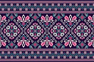 floral traverser point broderie sur violet arrière-plan.géométrique ethnique Oriental modèle traditionnel.aztèque style abstrait vecteur illustration.design pour texture, tissu, vêtements, emballage, décoration, écharpe.