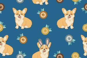 sans couture modèle avec dessin animé corgi chien modèle et médailles. vecteur illustration. vecteur