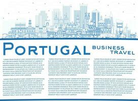 le Portugal. contour ville horizon avec bleu bâtiments et copie espace. le Portugal paysage urbain avec Repères. vecteur