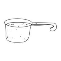 pot avec nourriture dans main tiré griffonnage style. vecteur illustration isolé sur blanche. coloration page.
