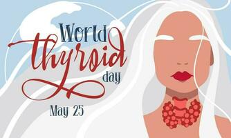bannière pour le monde thyroïde jour, lequel est célèbre sur mai 25. le thyroïde glande et trachée sont représenté sur une femelle silhouette. il pouvez être utilisé pour affiches, bannières, médical dessins, arrière-plans vecteur