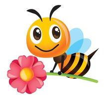 dessin animé mignon abeille portant une grande fleur rose pour la fête des mères vecteur