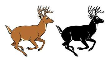 cerf, cerf antilope. vecteur Couleur clipart et silhouette isolé sur blanche.