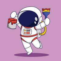 astronaute peintre dessin animé personnage vecteur illustration. mignonne astronaute avec peindre pouvez et brosse