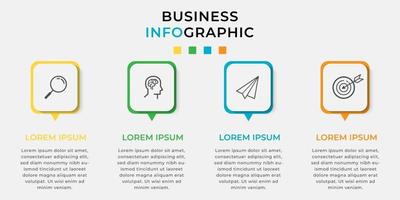 chronologie du modèle infographie entreprise minimale avec options de 4 étapes et icônes marketing vecteur