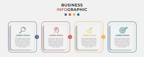 chronologie du modèle infographie entreprise minimale avec options de 4 étapes et icônes marketing vecteur