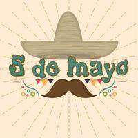 affiche mexicaine traditionnelle avec chapeau et moustache cinco de mayo vecteur