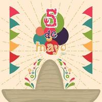 affiche cinco de mayo avec chapeau mexicain traditionnel et pennats vecteur