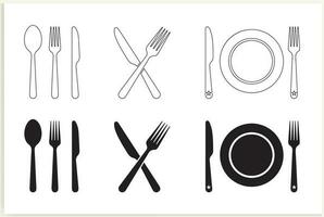 ensemble de fourchette, couteau, cuillère. menu logotype. situé dans un style plat. silhouette de couverts. illustration vectorielle vecteur