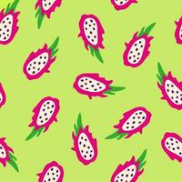 sans couture vif modèle avec dragon des fruits, pitaya sur vert Contexte. main tiré minimalisme vecteur illustration pour été romantique couverture, tropical fond d'écran, impressions, emballage, textile