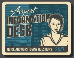 aéroport vols information bureau rétro bannière vecteur