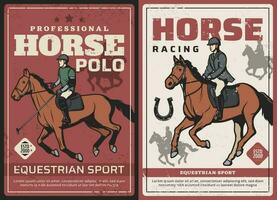 cheval courses et polo sport rétro vecteur affiches