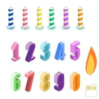 ensemble de bougies d'anniversaire isométrique vecteur