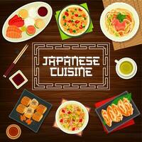 Japonais cuisine menu couverture, le déjeuner vaisselle affiche vecteur