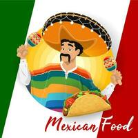 mexicain cuisine nourriture avec taco et mariachi homme vecteur
