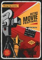 rétro film Festival affiche avec vidéo caméra vecteur