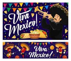 mexicain vacances nourriture, mariachi, viva Mexique bannière vecteur
