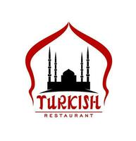 turc restaurant, dinde nourriture café, mosquée icône vecteur