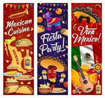 viva Mexique bannières avec mexicain fête fête nourriture vecteur
