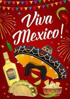 viva Mexique bannière avec mexicain nourriture et sombrero vecteur