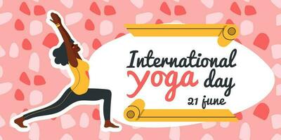 international yoga journée. africain américain femme Faire yoga des exercices. plat vecteur illustration
