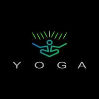 yoga logo design abstrait vecteur modèle style linéaire. concept de logotype d'harmonie de méditation de spa de santé. homme en icône de pose de lotus.