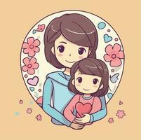 les mères journée illustration vecteur concept mignonne kawaii style l'amour enfant