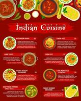Indien cuisine repas menu vecteur modèle