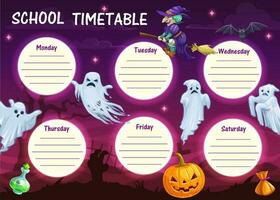 école calendrier avec Halloween dessin animé monstres vecteur