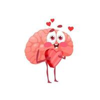dessin animé cerveau avec cœur dans mains, l'amour émoticône vecteur