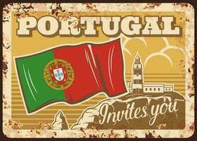 le Portugal voyage, Portugais drapeau métal assiette rouillé vecteur