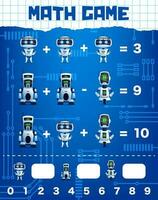 math Jeu feuille de travail avec dessin animé robot personnages vecteur