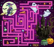 des gamins Halloween Labyrinthe avec monstres et bonbons vecteur