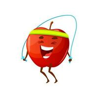 rouge Pomme sauter sur corde, sportif fruit faire des exercices vecteur