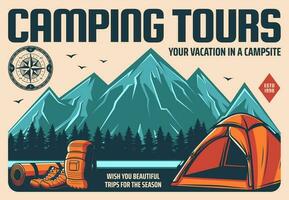 camping, randonnée et escalade Voyage visites guidées vecteur