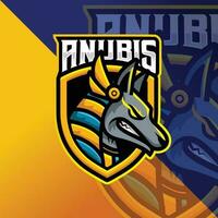 anubis dans bouclier mascotte esports logo conception vecteur avec moderne personnage dessin animé illustration concept style pour badge, emblème et T-shirt impression. esports logo pour sport, joueur, canaliser, diffuseur en direct