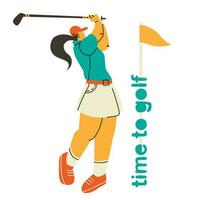 le golf joueur isolé. temps à le golf, main tiré caractères. femme en jouant le golf. vecteur illustration de une personnage dans une tendance style disproportionné personnes.