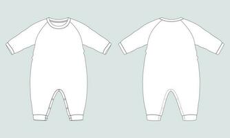 longue manche barboteuse le maillot de corps technique dessin mode plat esquisser vecteur illustration modèle pour enfants.