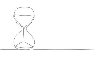 Sablier ou le sable l'horloge comme un ligne dessin bannière. continu main tiré minimaliste minimalisme conception isolé sur blanc Contexte vecteur illustration.