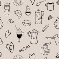 motif de doodle café sans soudure sur fond beige vecteur