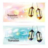 bannière de lanterne ramadan kareem. fond islamique. vecteur