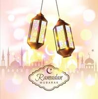 illustration vectorielle de ramadan mubarak avec des lampes 3d. vecteur