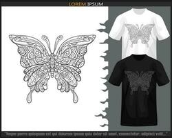 papillon mandala les arts isolé sur noir et blanc t chemise. vecteur