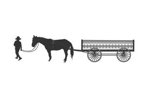 silhouette de tiré par des chevaux voitures avec cavalier, quatre roues le chariot, sauvage Ouest wagon silhouette. vecteur illustration.