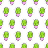 sans couture modèle avec coloré cactus dans des pots avec contour, échinocactus, ferocactus vecteur