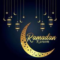 fond de festival ramadan kareem avec lune dorée et lanterne vecteur
