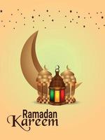 flyer de fête d'invitation au ramadan kareem avec lune dorée islamique et lanterne arabe vecteur