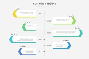 affaires chronologie infographie conception vecteur avec Sept La Flèche panneaux sur le ligne feuille de route